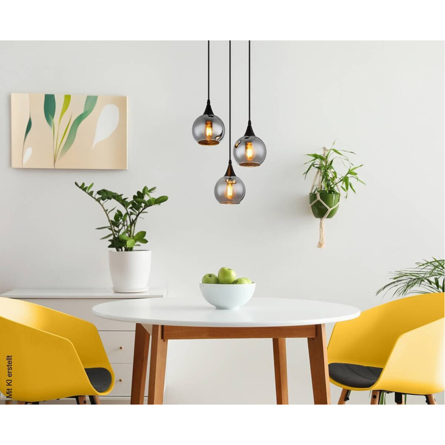 Globo Lighting Pendelleuchte Nika in Schwarz mit transparentem Glas und Metall, E27, 3 Leuchtmittel - Bild 3