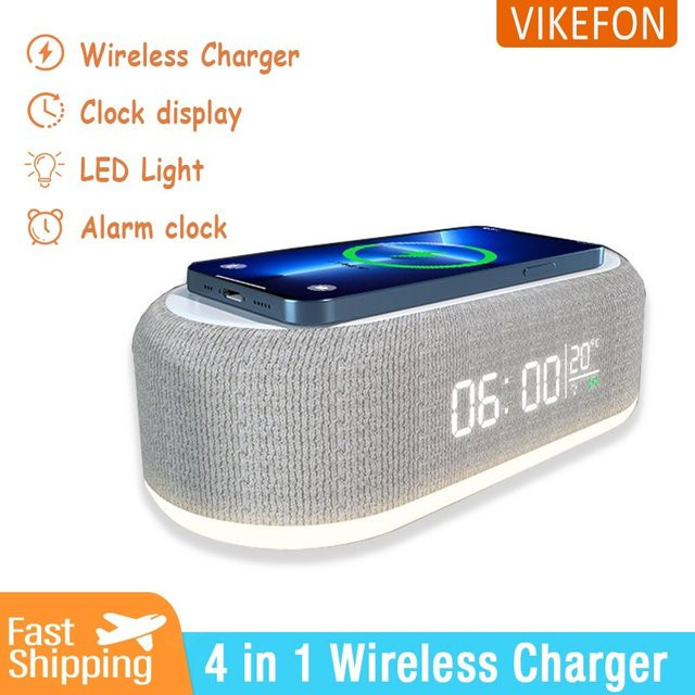 VIKEFON Multifunktions-Nachtlicht mit kabellosem Ladegerät, Desktop-Uhr und Thermometer für das Schlafzimmer - Bild 1