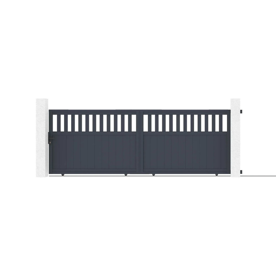 Casanoov Schiebetor Santis aus Aluminium mit 2 Eifel Pfosten, Farbe Grau, B: 400 cm, H: 140 cm, Pfosten: 20 x 20 cm, H: 166 cm - Bild 2