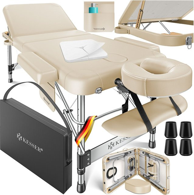 KESSER Mobile Massageliege aus Aluminium klappbar und höhenverstellbar mit 3 Zonen, Massagebett und Kosmetikliege inklusive 10x Gesichtsauflage, Kopfstütze, Armlehnen und Tasche - Bild 1