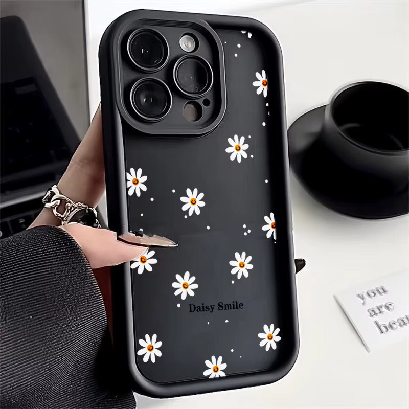 Stoßfeste Silikon-Handyhülle mit Gänseblümchen-Muster für Apple iPhone in Schwarz - Bild 5