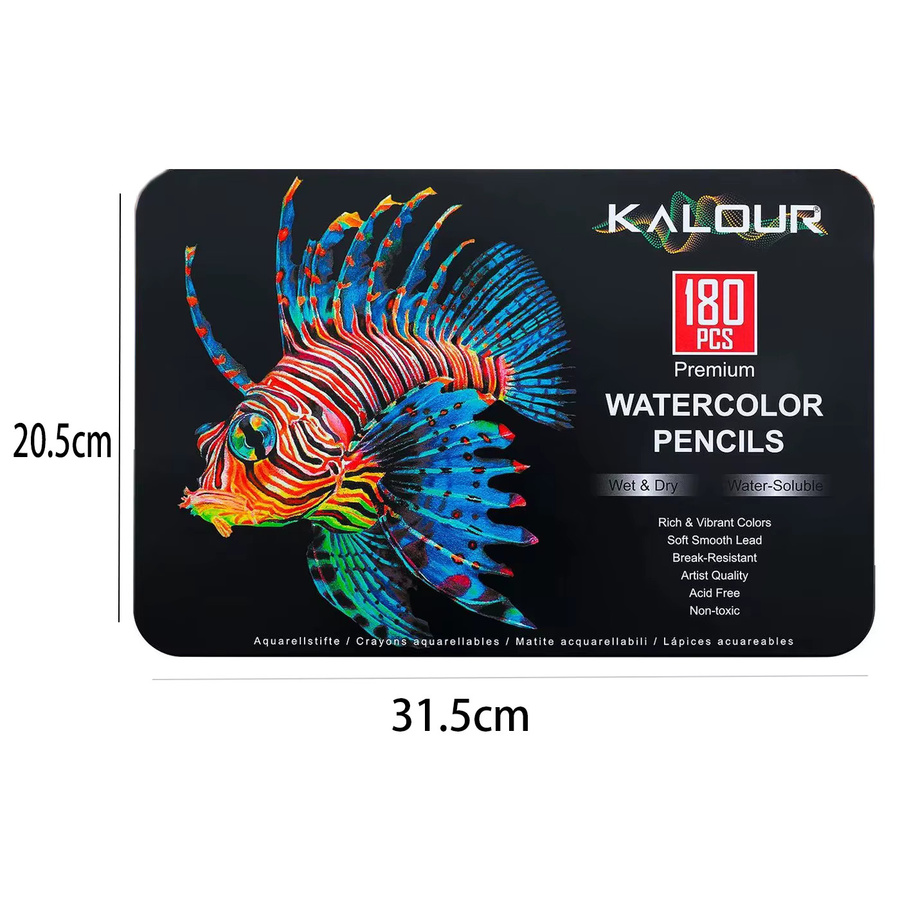 KALOUR Luxus-Eisenbox-Set mit 180 wasserlöslichen Buntstiften in Multicolour für Kunstzeichnen und Malen - Bild 4