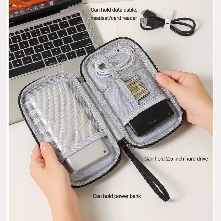 Tragbarer Kabel-Organizer aus wasserdichtem Oxford-Stoff in Grau zur Aufbewahrung von Powerbanks, Kabeln und Kopfhörern - Bild 2