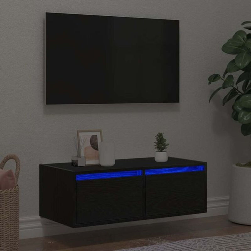 Vidaxl TV-Schrank in Schwarz mit LED-Leuchten und Eichen-Optik, B/T/H: 75 x 35,5 x 25 cm - Bild 1