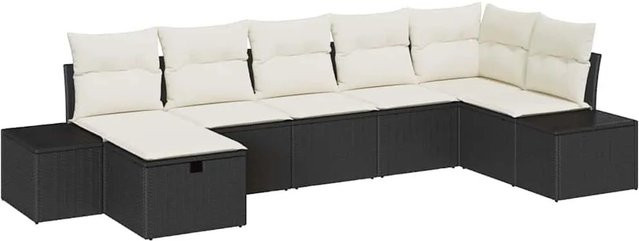 vidaXL Sofa Set aus Poly-Rattan in Schwarz-creme mit 8-tlg. Polsterung und Kissen für Garten und Terrasse - Bild 1
