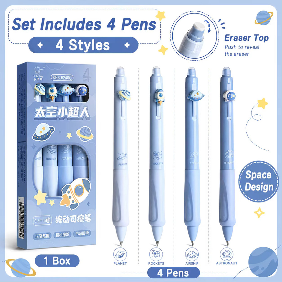 Creative Space Planet löschbare Stifte mit blauer Tinte und 0,5 mm Spitzendurchmesser, 4er Set - Bild 2