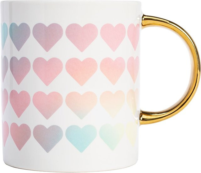 Paris Hilton Keramiktasse Herzen in Weiß und Gold mit floralem Design, 450 ml - Bild 1
