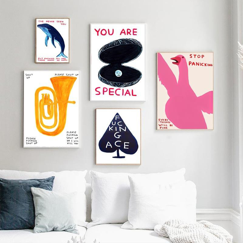 David Shrigley Wandkunst Nordic Poster Set mit Tiger, Pinguin, Wal, Muschel und Katze als Leinwanddruck, B: 70 cm, H: 100 cm, ohne Rahmen - Bild 3