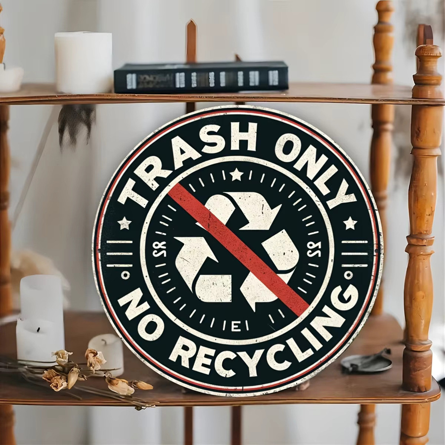 Rundes Aluminium-Wandschild Potdemiel Nur Trash No Recycling für Zuhause und Café, Durchmesser: 19,81 cm - Bild 6
