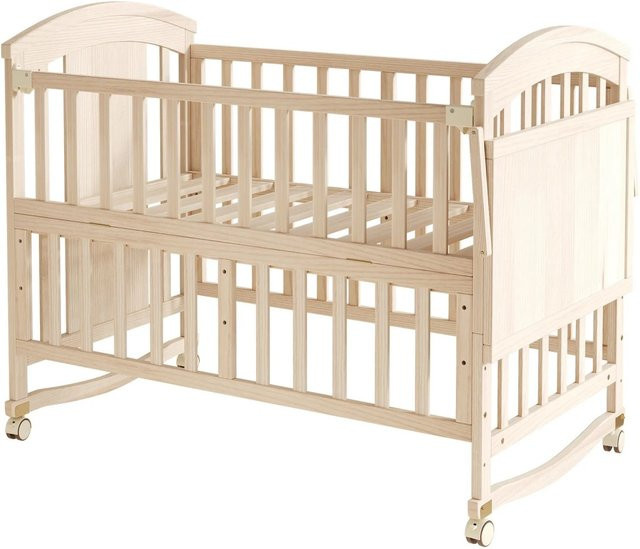 Merax Babybett mit Wickeltisch und Klappablage aus Massivholz in Naturholz, Beige/Braun, B/T/H: 120 x 60 x 95 cm - Bild 1