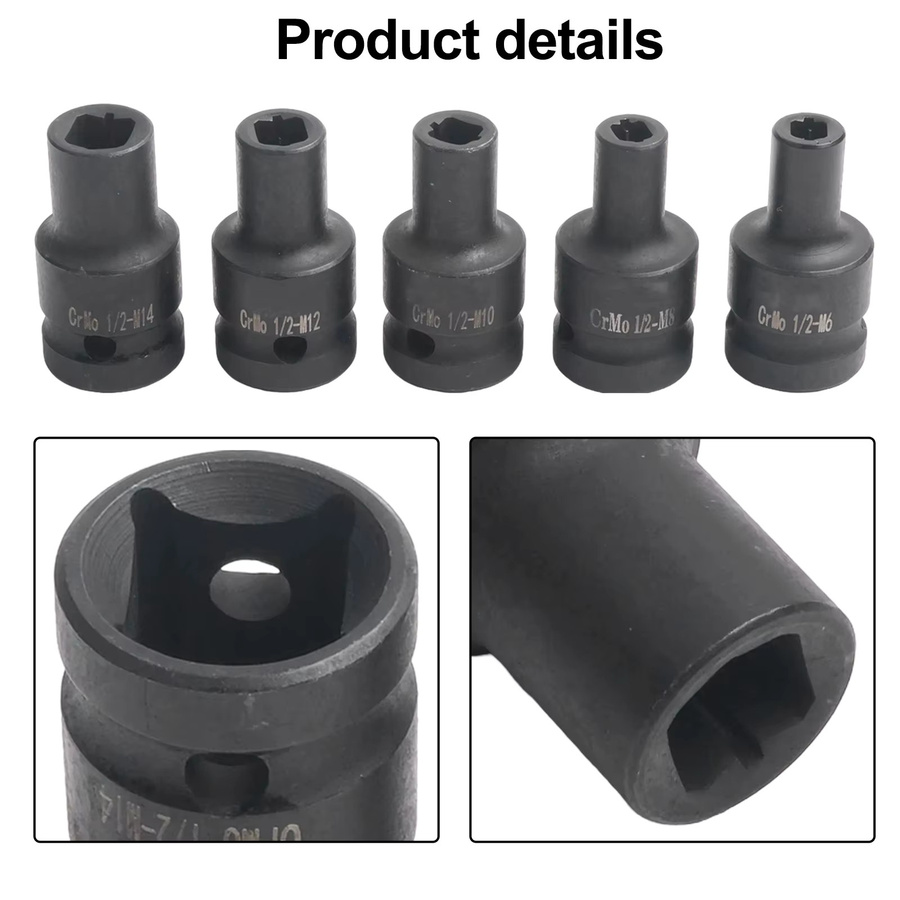 VIBRATITE 5er Set Platzschrauben und Buchsen 1/2 Zoll für elektrische Schlagschrauber, Gewindeadapter für 6-14mm - Bild 2