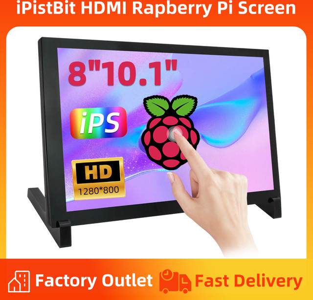 IPistBit 10,1 Zoll Raspberry Pi IPS Touchscreen Monitor in Schwarz mit 1280 x 800 Auflösung und HDMI Anschluss für Raspberry Pi 5/4/3/2/Zero/B/B+ - Bild 1