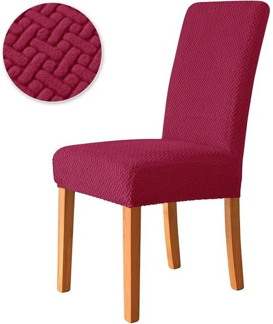 Dehnbarer Jacquard Stuhlbezug von Yiran bag in Rot für Esszimmerstühle mit langer Rückenlehne, schmutzabweisend und waschbar - Bild 1