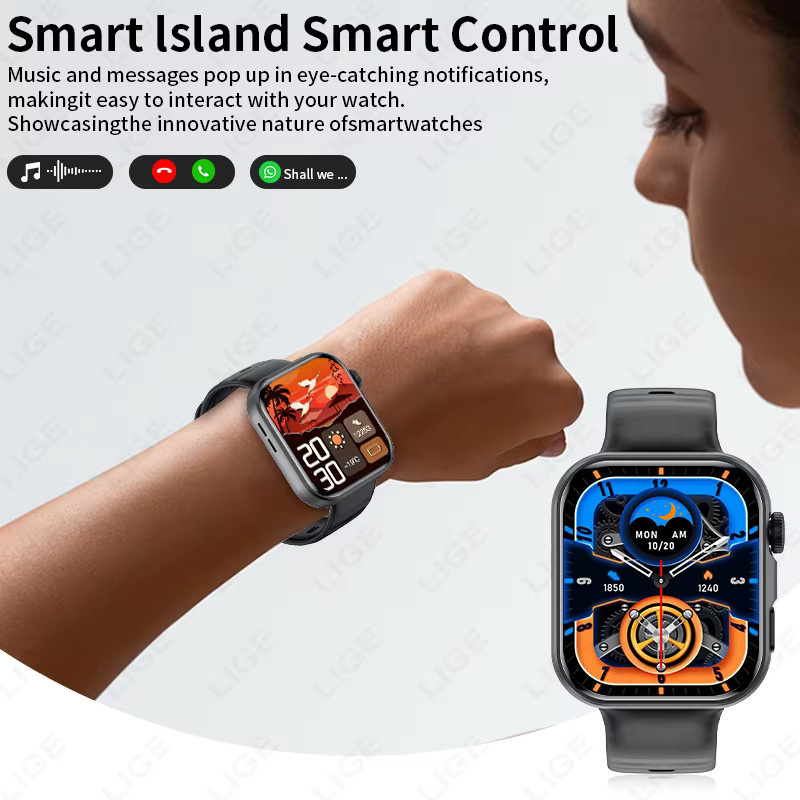 LIGE Smartwatch mit 1,83 Zoll AMOLED-Display, Bluetooth-Anruffunktion, SpO2-Messung und Dynamic Island, Schwarz, Unisex - Bild 5