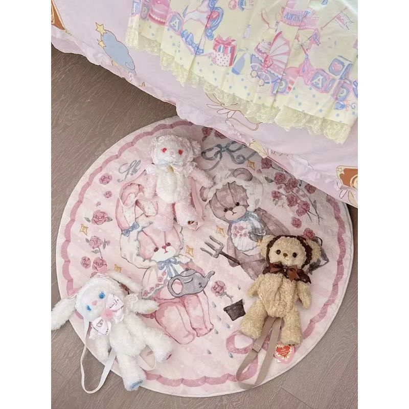 Runder Flanell Teppich mit niedlichem Tier-Design in Pink für Kinderzimmer, Wohnzimmer oder Balkon - Bild 3
