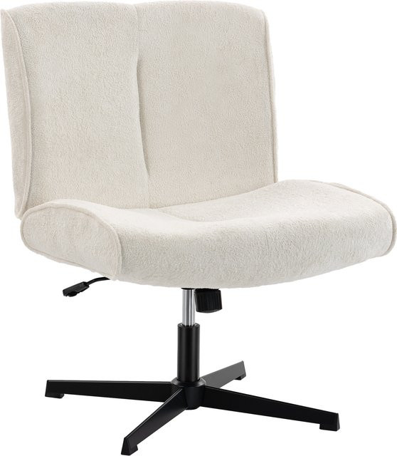 HOMCOM Drehbarer Loungesessel mit Samtoptik in Cremeweiß, Höhenverstellbarer Relaxsessel mit Metallbeinen und Armlehnen für Wohnzimmer und Schlafzimmer - Bild 1
