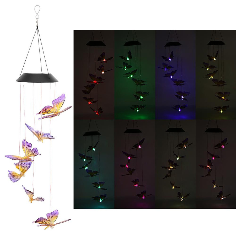 KONNWEI Solar LED Windspiel Leuchte Wasserdicht für Garten und Außenbereich in Lila und Gelb - Bild 5