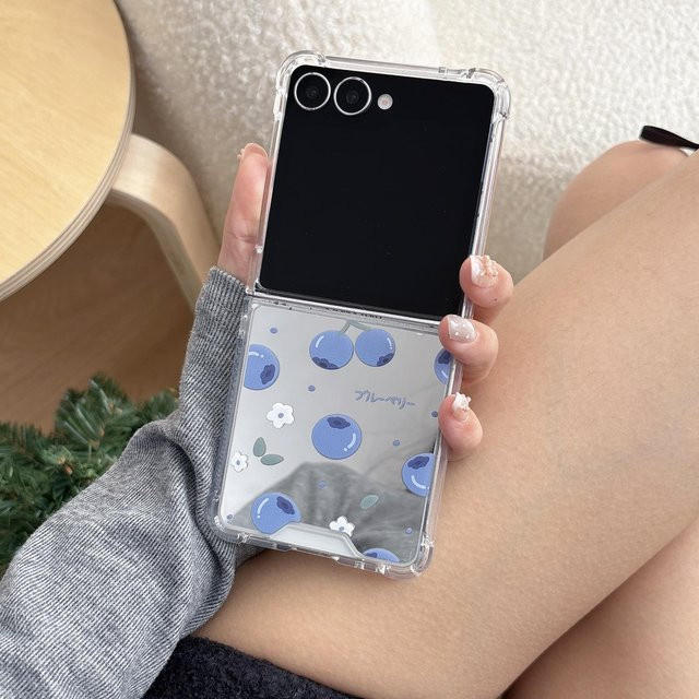 Stoßfeste Samsung Galaxy Z Flip Handyhülle mit Spiegel und Seil-Riemen-Anhänger in Schwarz und Blau für Galaxy Z Flip 7 6 5 4 3 - Bild 1