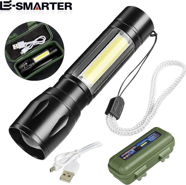 ESMARTER LED-Taschenlampe mit Zoom und 3 Beleuchtungsmodi, wiederaufladbare Mini-Taschenlampe und Laterne in Schwarz - Bild 1