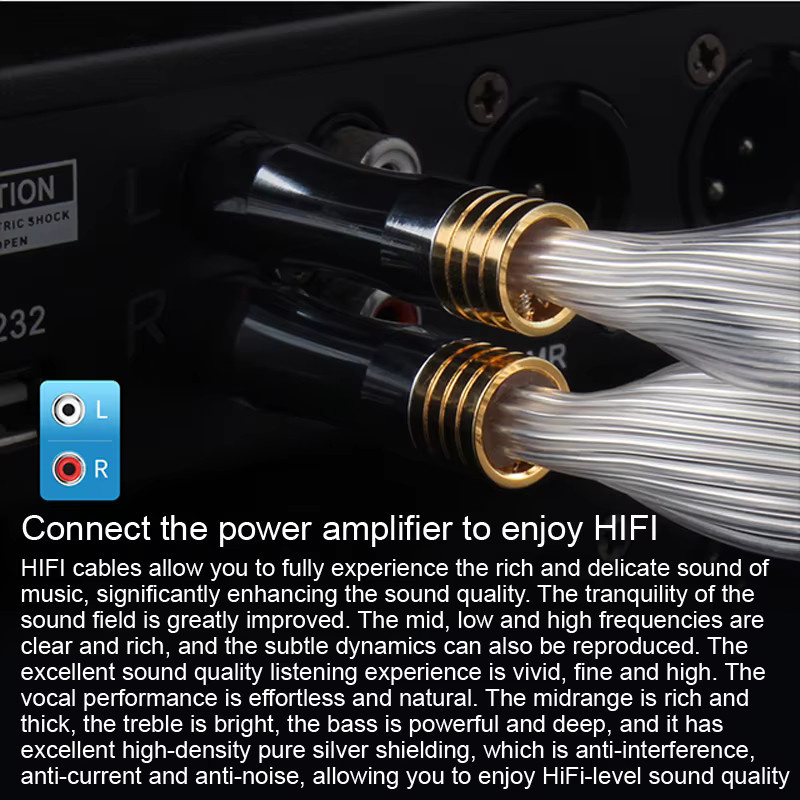 DIYLIVE Hi-End 7N OCC versilbertes 2RCA-Audiokabel mit 12 Strängen für HIFI-Anwendungen - Bild 5