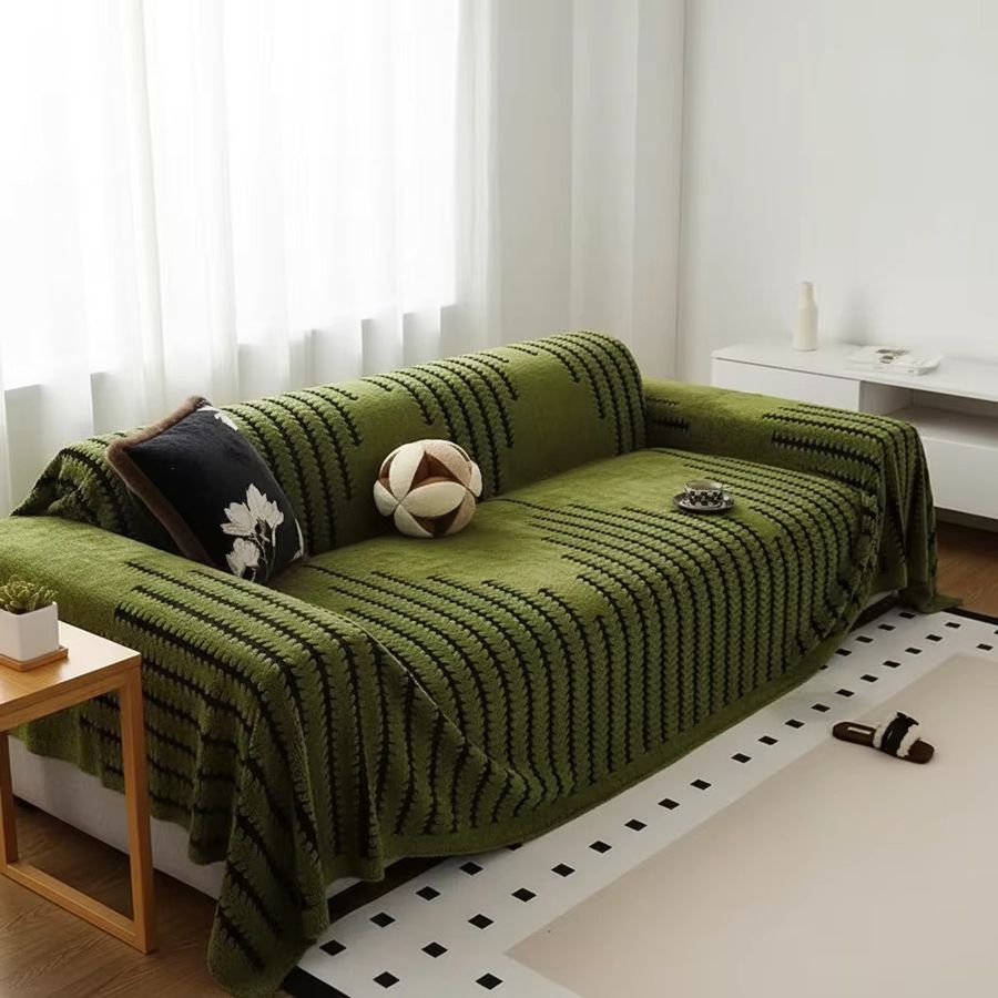 Dunkelgrünes Plüsch-Sofahandtuch im böhmischen Jacquard-Stil als weiche und dicke Decke für dein Wohnzimmer - Bild 2