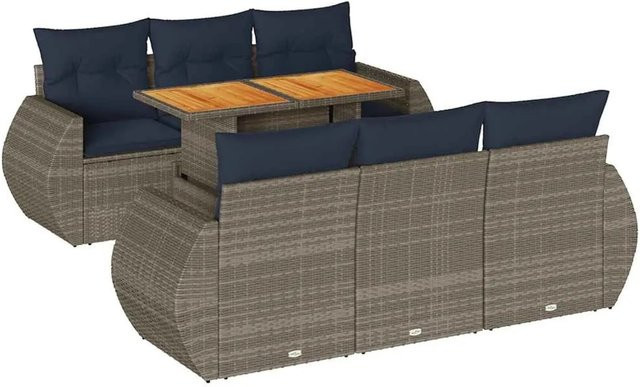 vidaXL 7-teilige Garten-Sofagarnitur aus Polyrattan in Grau mit Kissen und L-Form für Terrasse und Garten - Bild 1
