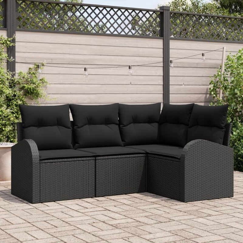 4-teiliges modernes Garten Sofa Set aus Poly Rattan und Metall in Schwarz von vidaxl - Bild 1