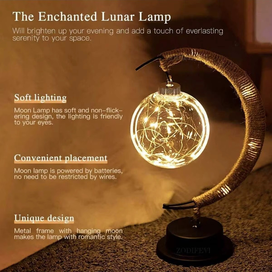Peach Forest Ramadan Tischlampe Goldener Mond Dekorative Nachtleuchte in Gold/Messing mit warmweißem Licht und Batteriebetrieb - Bild 2