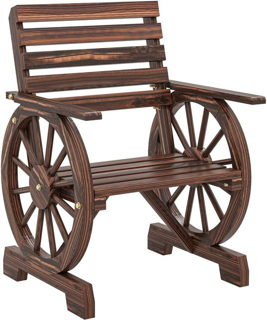 Outsunny Gartenstuhl aus Holz im Landhausstil mit Wagenräder-Design, anthrazit, B/H/L: 55 x 90 x 66 cm - Bild 1