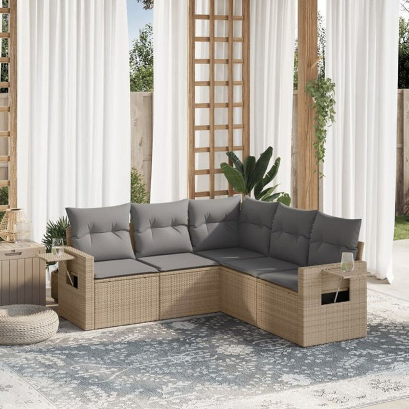 Vidaxl Gartenmöbel-Set aus Polyrattan mit 5 Teilen und Kissen, Beige - Bild 1