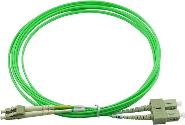 BlueOptics Duplex LWL Patchkabel OM5 Multimode LC-UPC/SC-UPC beige, 15 Meter, G50/125µm, LSZH limettengrün - Bild 1