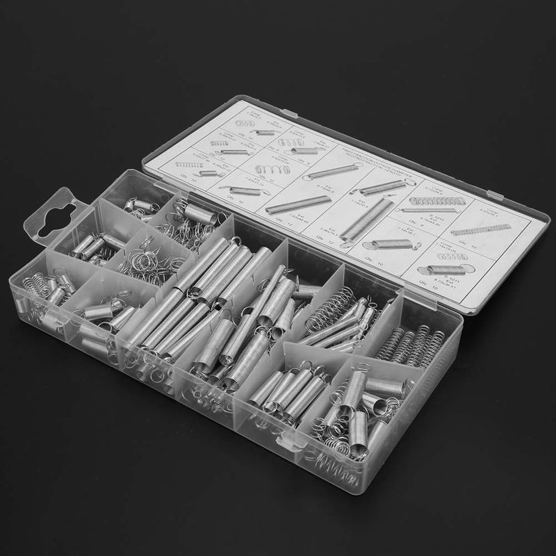 Fishine 200-teiliges Metallfedern Set aus Stahl, Sortiment für Zug- und Druckfedern in Grau und Silber - Bild 3