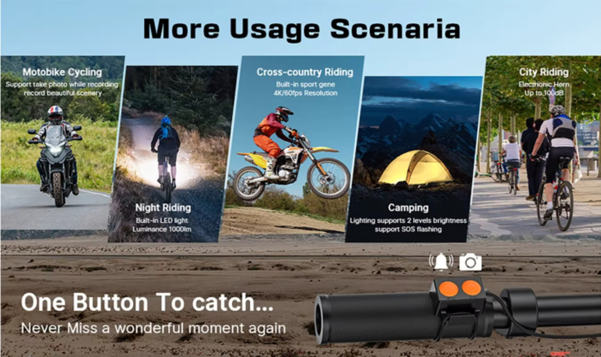 Luxuglow Action Kamera in Schwarz mit 2 Zoll Bildschirm, 4K 60fps und 20MP für Fahrrad, Motorrad und Helm - Bild 6