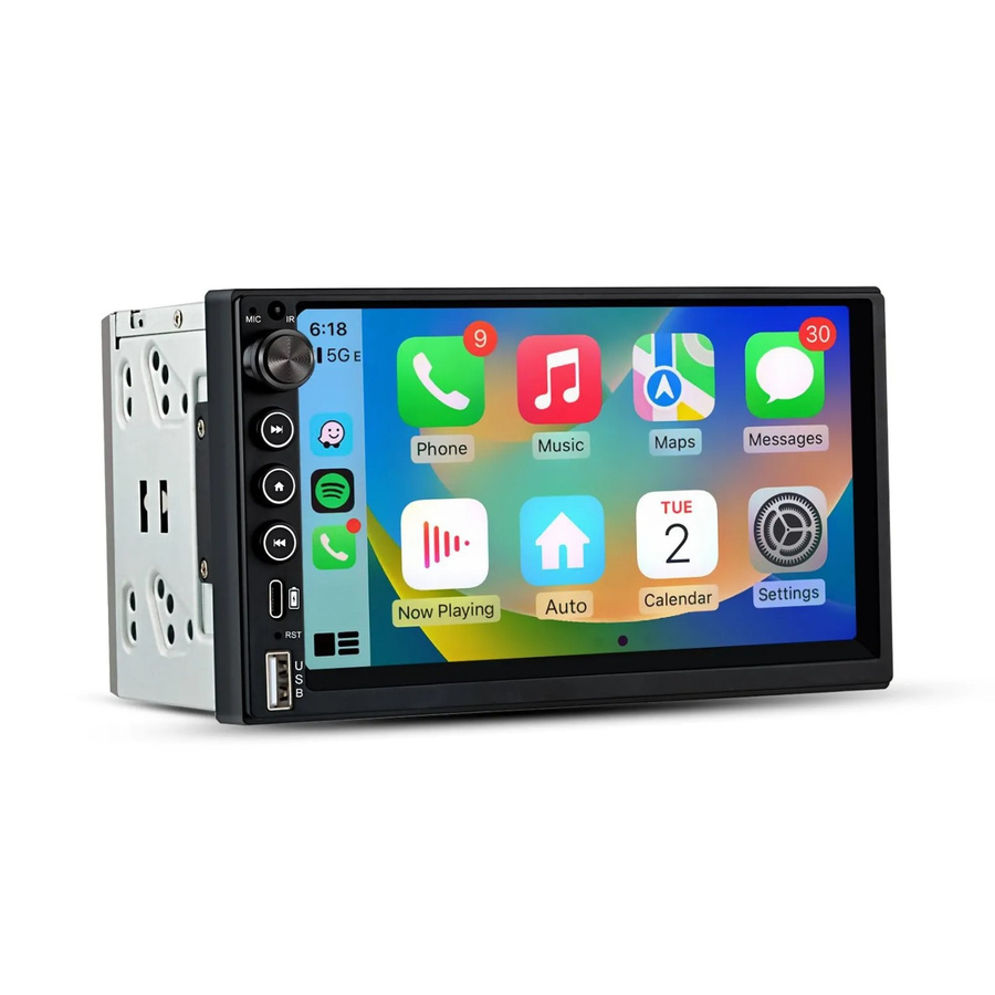 Junsun 7 Zoll IPS 2 DIN Car Radio mit Apple CarPlay und Android Auto, Bluetooth, USB-C, FM/AM und Rückfahrkamera, Schwarz - Bild 2
