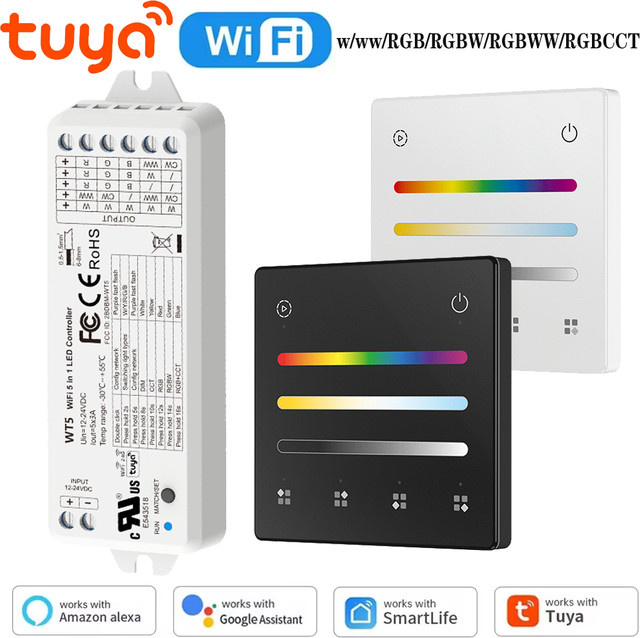Tuya YSRSAI WT5 LED Controller 5in1 RGBCCT Wifi Touch Panel mit 4 Zonen und 4 Szenen inklusive RF 2,4G Fernbedienung, kompatibel mit Alexa und Google Assistant, Weiß - Bild 1