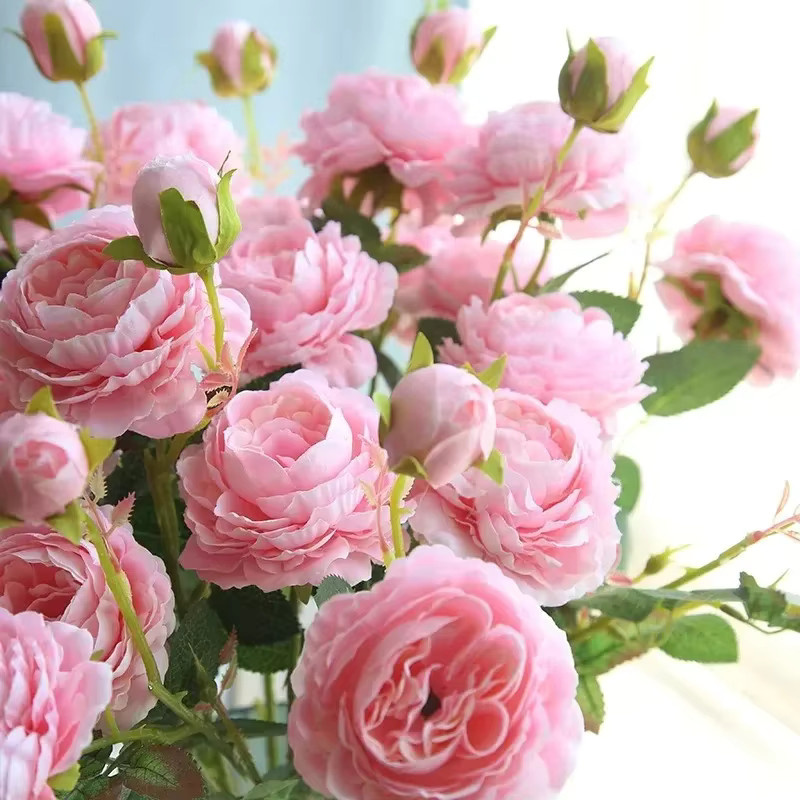 Spilewka Künstlicher Pfingstrosen-Seidenstrauß in Rosenrosa mit 3 Köpfen, Höhe: 60 cm - Bild 2