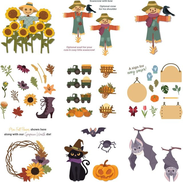 Metall Stanzformen für DIY Scrapbooking mit Herbst Landschaft, Kürbis, Vogelscheuche und Sonnenblume, Mehrfarbig - Bild 1