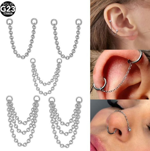 Xpircn Doppel Kette für Nase Labret, Titan, Silber, Damen - Bild 1