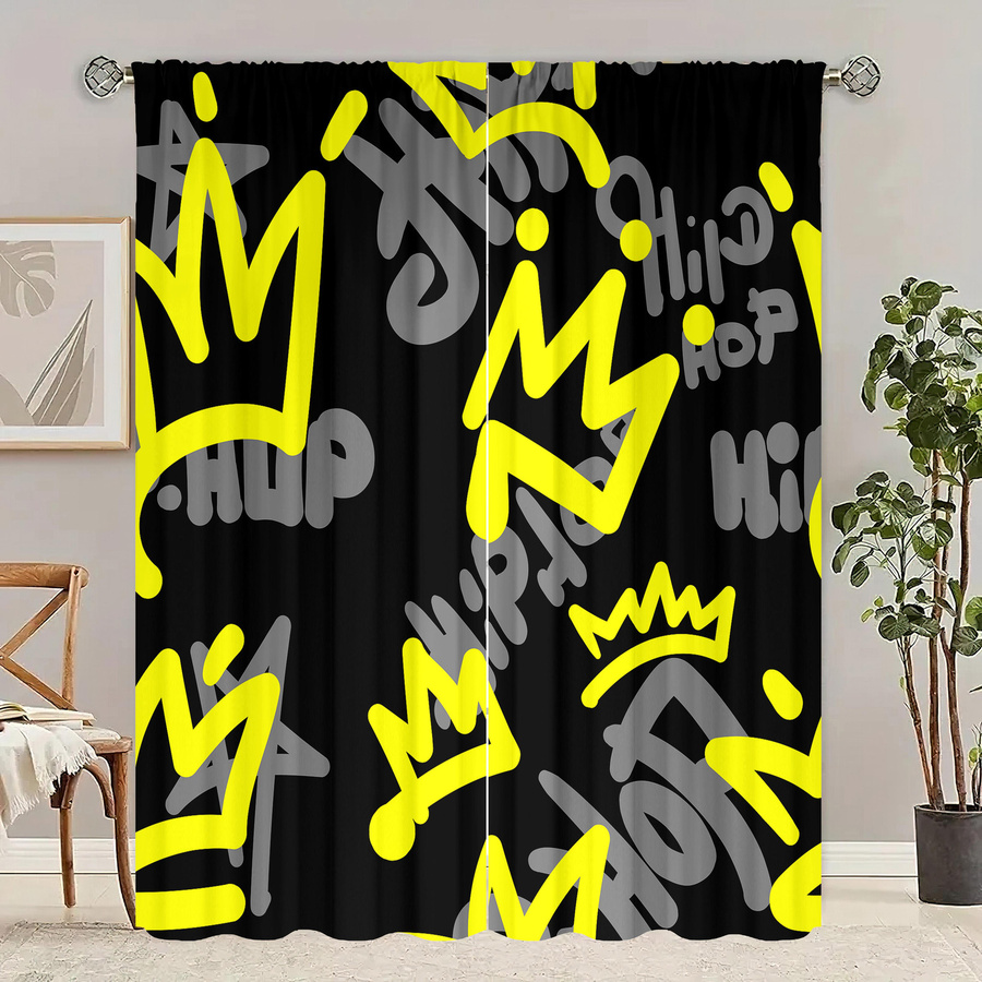 Yiran Furniture Graffiti-Kronen Druckvorhang aus Polyester, 2er-Set, Mehrfarbig, Breite: 76,2 cm, Höhe: 165,1 cm - Bild 3