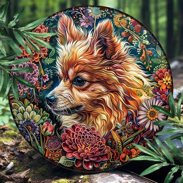 Potdemiel Runde Aluminium-Wanddekoration Pomeranian Mandala Psychedelic Art, Mehrfarbig, Durchmesser: 20,32 cm - Bild 1