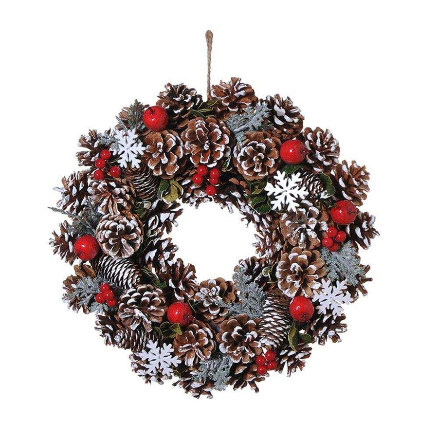 House of Nature Weihnachtskranz mit Tannenzapfen und Schneeflocken in Braun und Rot, Durchmesser: 35 cm - Bild 1