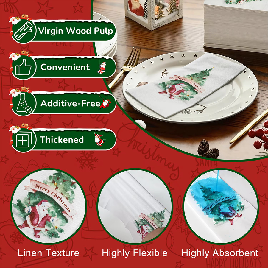JINYU DOME Einweg-Dinner-Servietten aus Papier mit Weihnachtsbaum-Motiv in Weiß - Bild 5