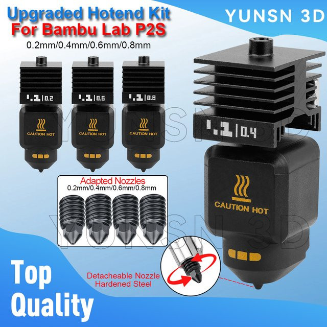 Bambu Lab Hotend-Kit für P2S 3D-Drucker mit abnehmbarer Düse in Schwarz (0,2/0,4/0,6/0,8 mm) - Bild 1