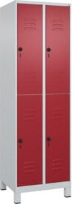 C+P Doppelstock-Spind Classic PLUS mit 2 Abteilen, Füße, Lichtgrau/Rubinrot, B/T/H: 195 x 60 x 50 cm - Bild 1