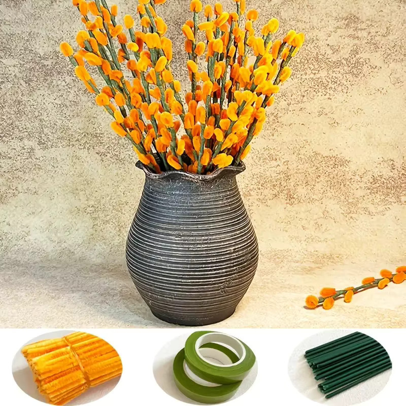 Orangefarbene Chenille-Stiele für Bastelbedarf und DIY-Dekorationen - Bild 1