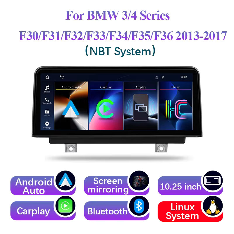 AUTOTOP 10,25 Zoll Linux Wireless CarPlay Android Auto Autoradio mit Mirror Link für BMW 3er und 4er Serie F30 F31 F32 F34 F36 NBT System 2013-2017 in Schwarz - Bild 8
