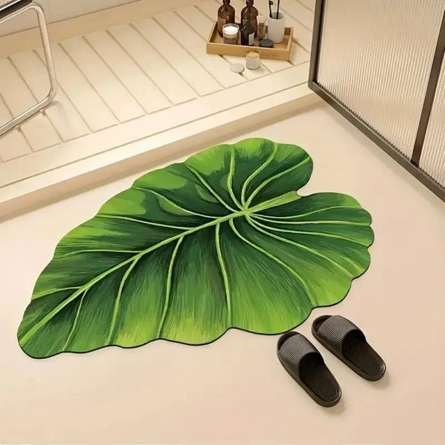 VIKAMA Badezimmermatte Green Leaf in Grün, wasserabsorbierend, schnell trocknend und rutschfest, B/T: 60 x 40 cm - Bild 1