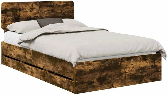 vidaXL Bettrahmen aus Ingenieursholz in Raucheiche, Farbe Braun, B/T/H: 120 x 190 x 123 cm - Bild 1