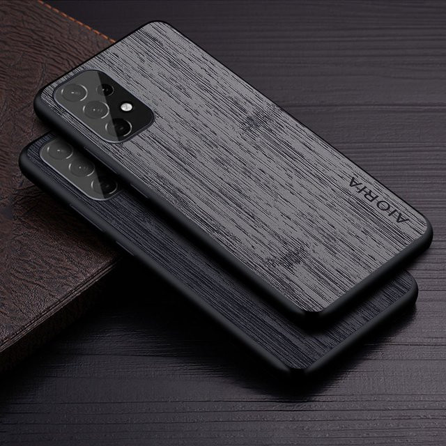 Samsung Galaxy A53 A23 A33 A13 A73 5G 4G Schutzhülle mit Bambus-Holzmuster in Braun und Grau - Bild 1