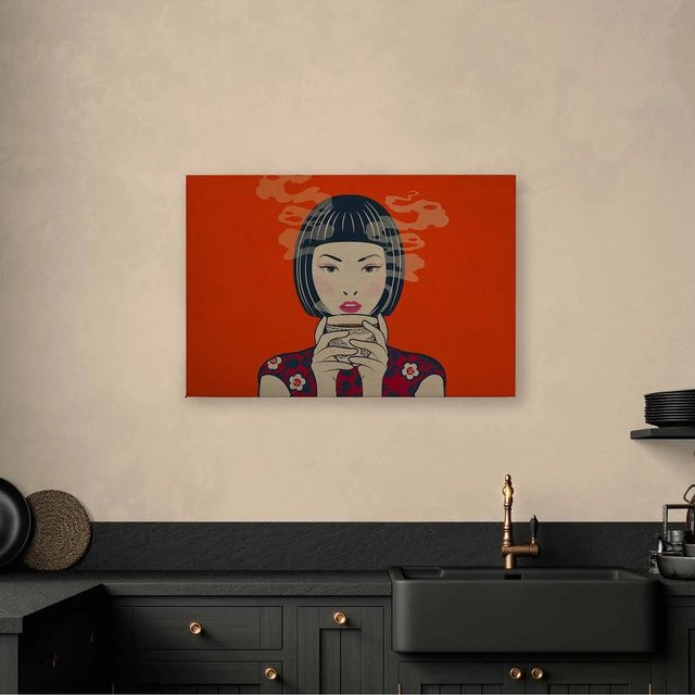 Bricoflor Pop Art Leinwandbild mit Manga Motiv und asiatischem Tee Design in Orange - Bild 1
